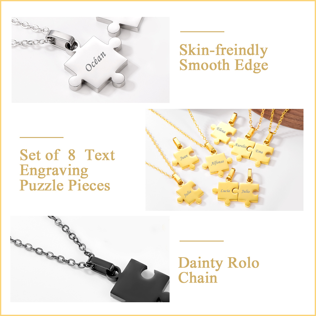 Colliers Puzzle Gravé 8 Pièces en Acier Inoxydable pour Amis Détail