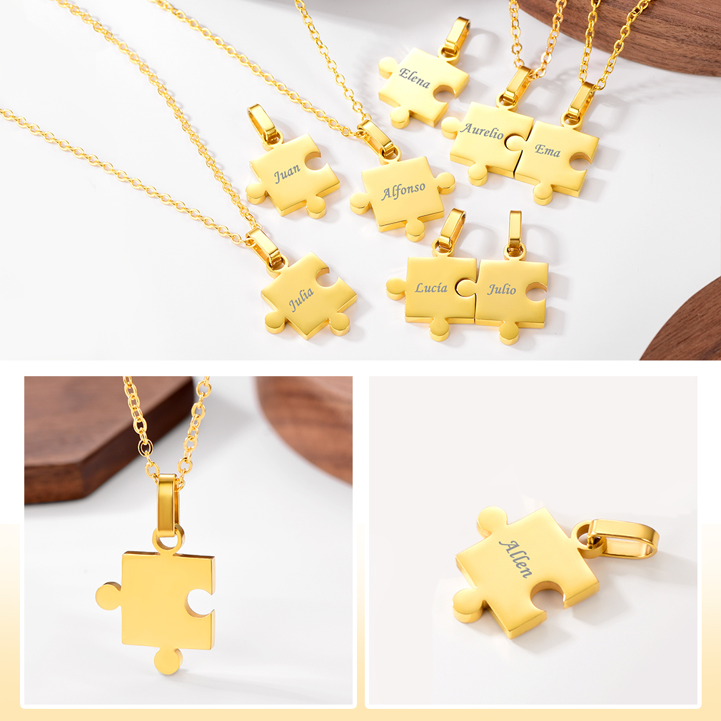 Colliers Puzzle Gravé 8 Pièces en Acier Inoxydable pour Amis Scène