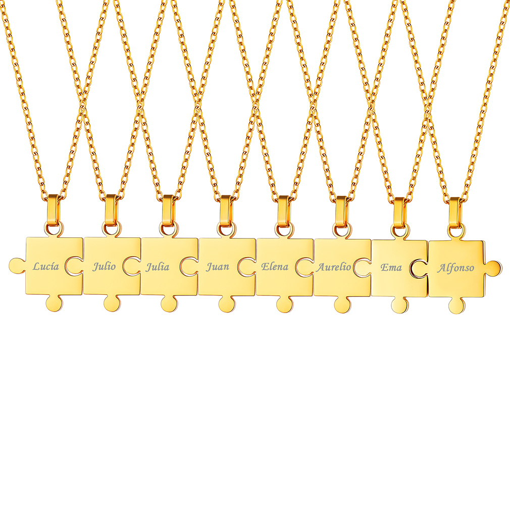 Colliers Puzzle Gravé 8 Pièces en Acier Inoxydable pour Amis Or