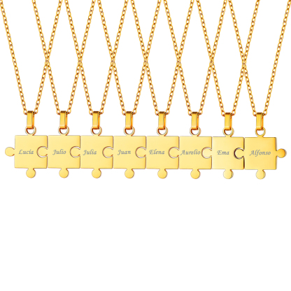 Colliers Puzzle Gravé 8 Pièces en Acier Inoxydable pour Amis Or