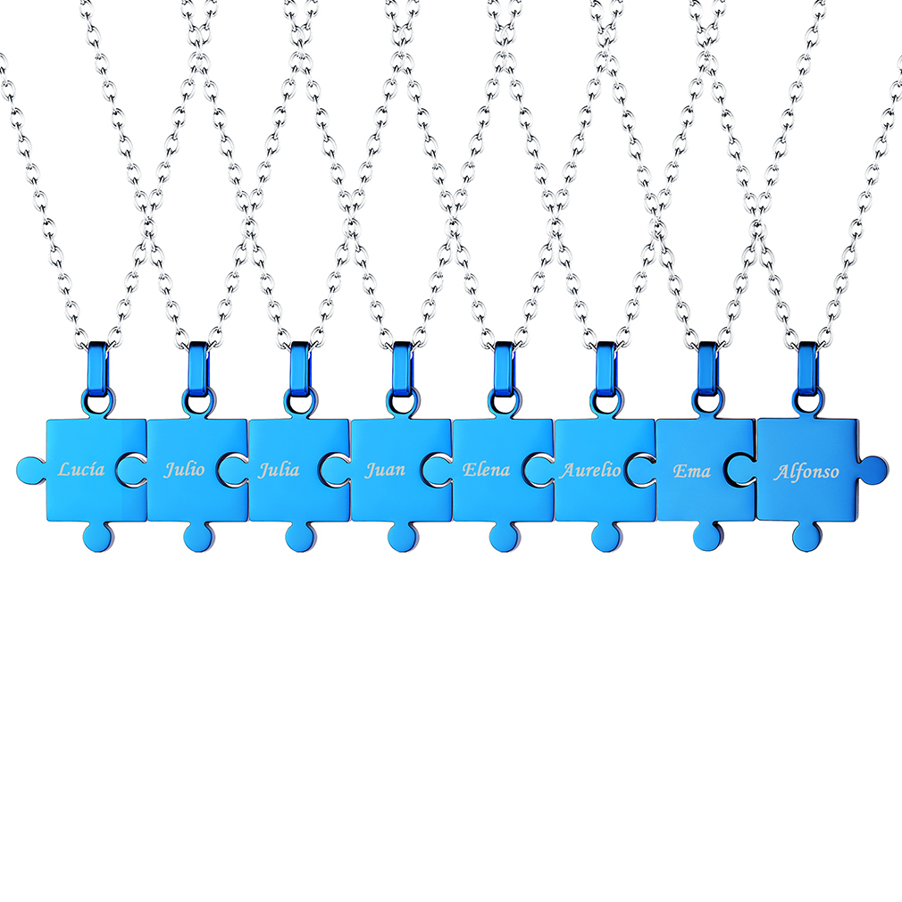 Colliers Puzzle Gravé 8 Pièces en Acier Inoxydable pour Amis Bleu