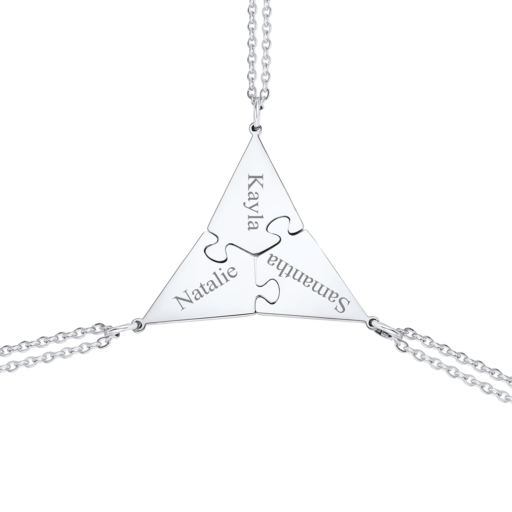Collier d'Amitié Personnalisé Puzzle Gravé  Argenté