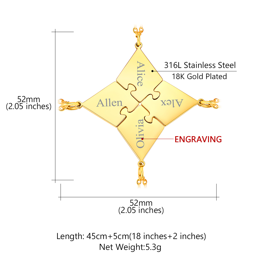 Colliers Puzzle Personnalisés avec Gravure de Nom pour Amis/Famille Taille