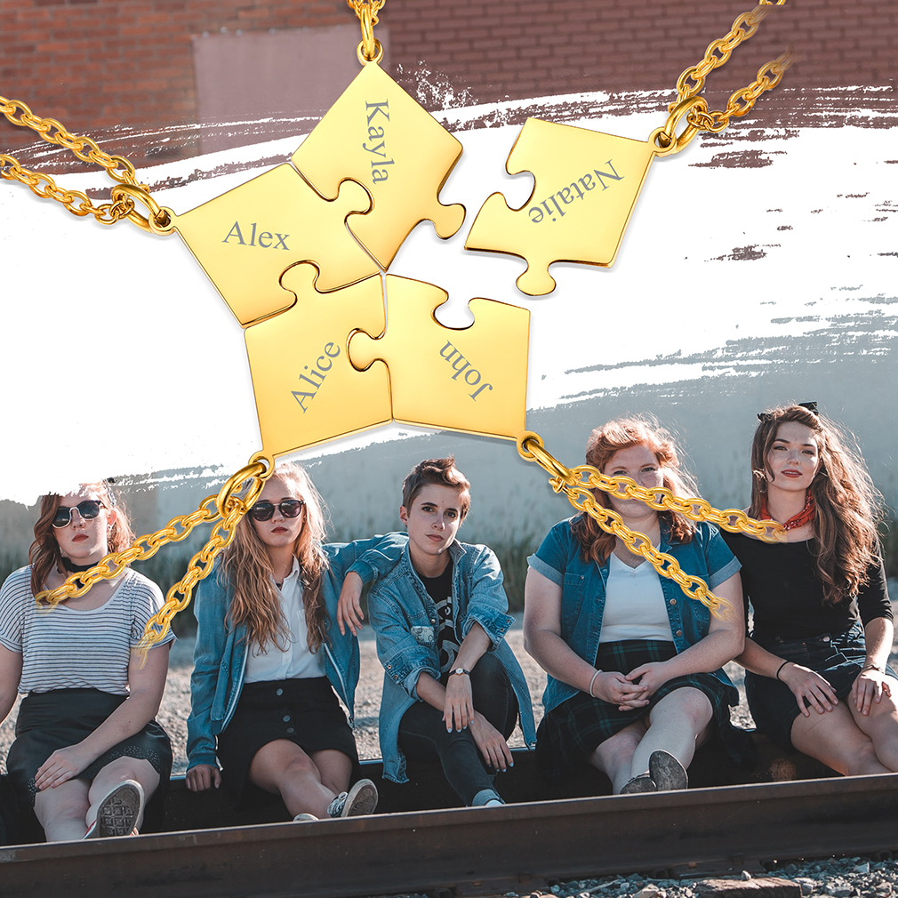 Colliers Puzzle Amitié Personnalisés 5 PCS en Acier Inoxydable Or