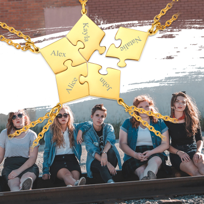 Colliers Puzzle Amitié Personnalisés 5 PCS en Acier Inoxydable Or