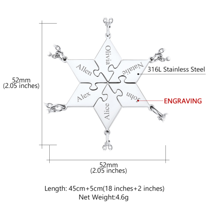 Collier Puzzle 6 Pièces Personnalisé avec Noms pour Famille Taille