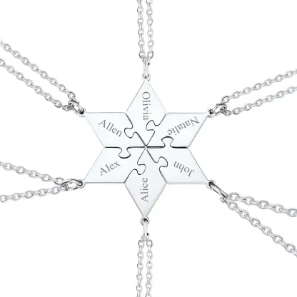 Collier Puzzle 6 Pièces Personnalisé avec Noms pour Famille Argenté