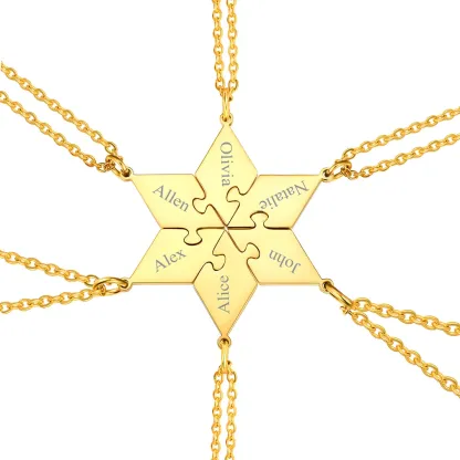 Collier Puzzle 6 Pièces Personnalisé avec Noms pour Famille Or