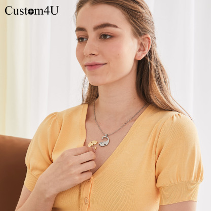 Collier assorti personnalisé avec prénoms gravés en forme de chat pour couple Modèle Femme