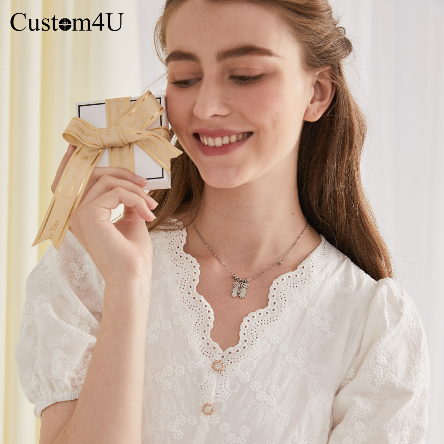  Collier Personnalisé avec Prénoms d'Enfants en Acier Inoxydable