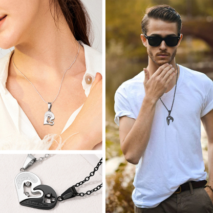 Collier Couple Personnalisé Cœur Cadeau de Saint-Valentin