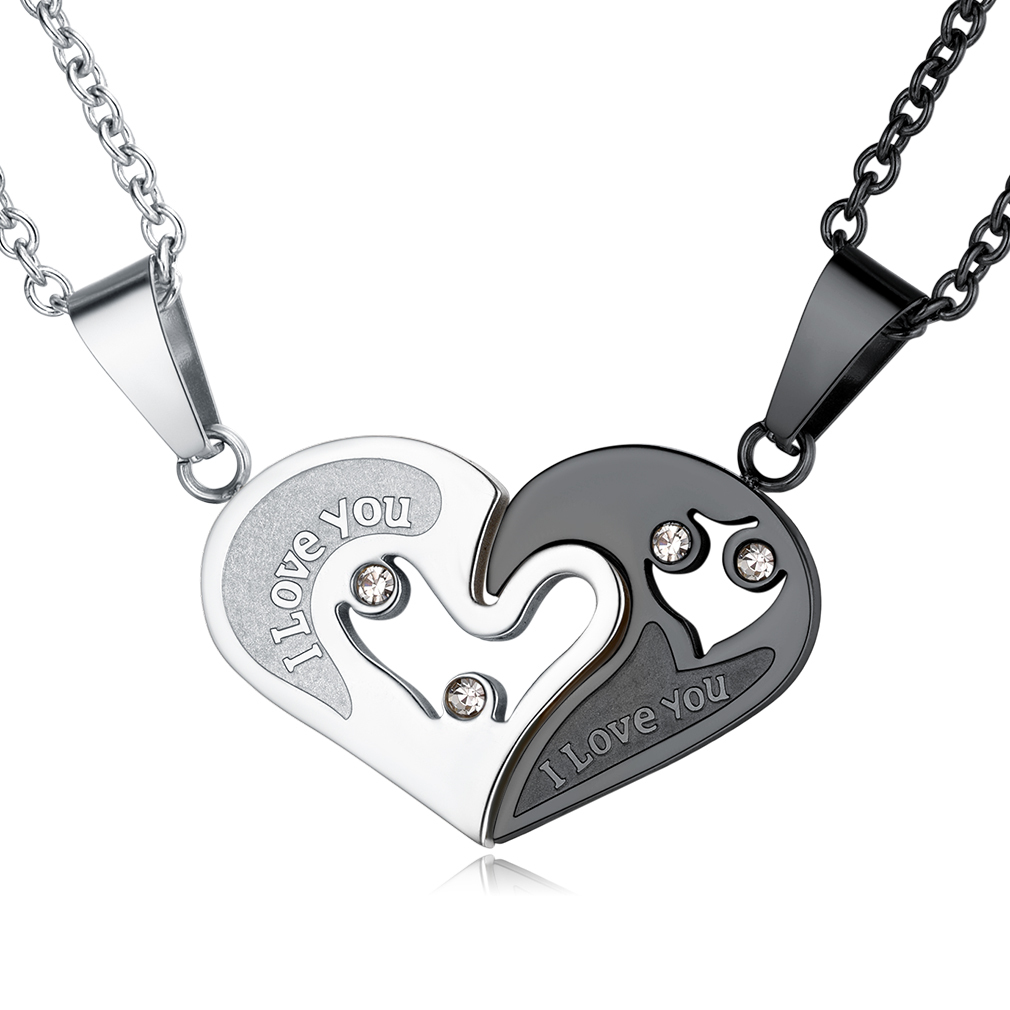 Collier Couple Personnalisé Puzzle Cœur Cadeau de Saint-Valentin Noir