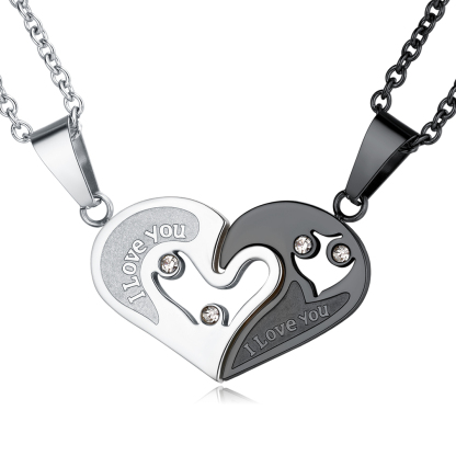 Collier Couple Personnalisé Puzzle Cœur Cadeau de Saint-Valentin Noir