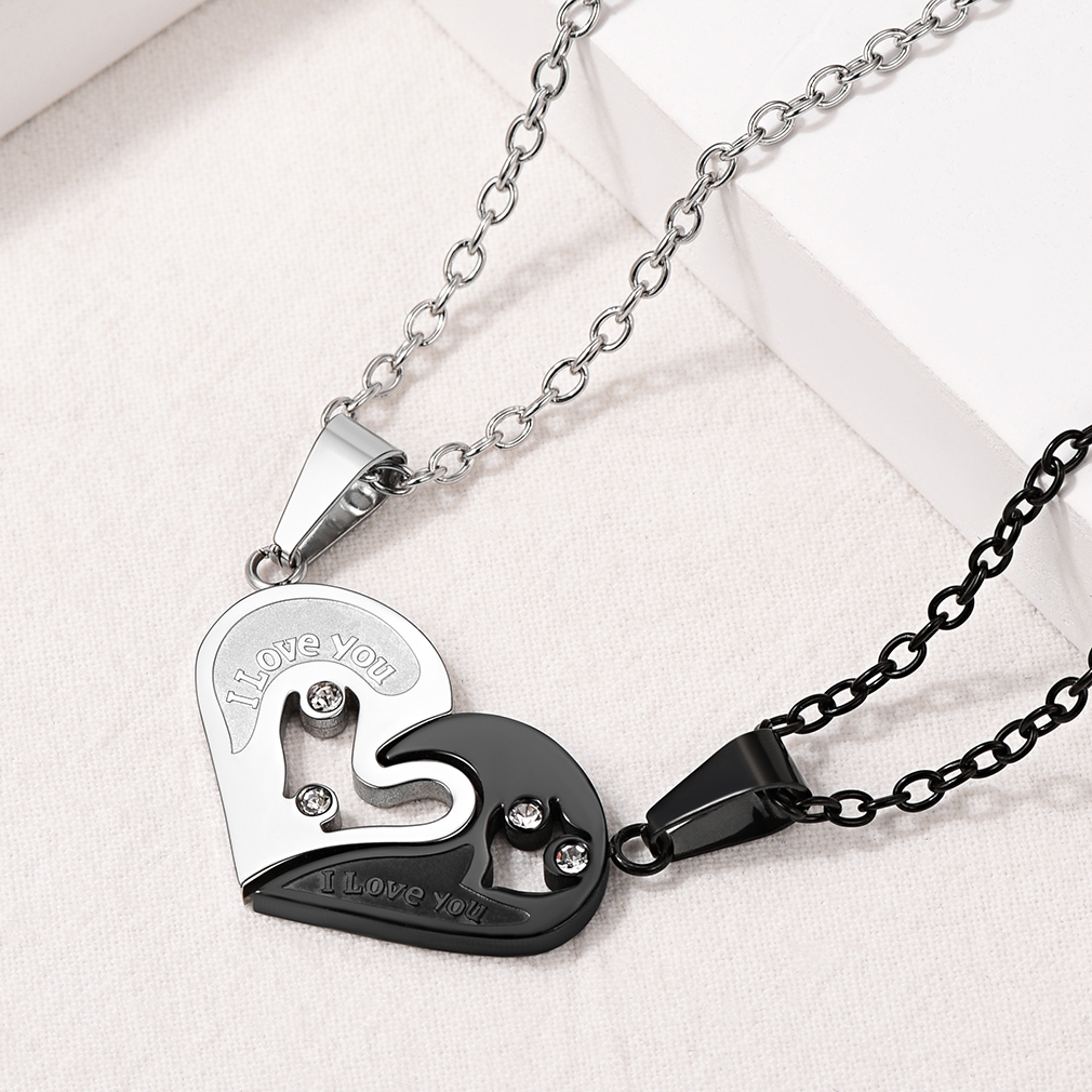 Collier Couple Personnalisé Puzzle Cœur Noir