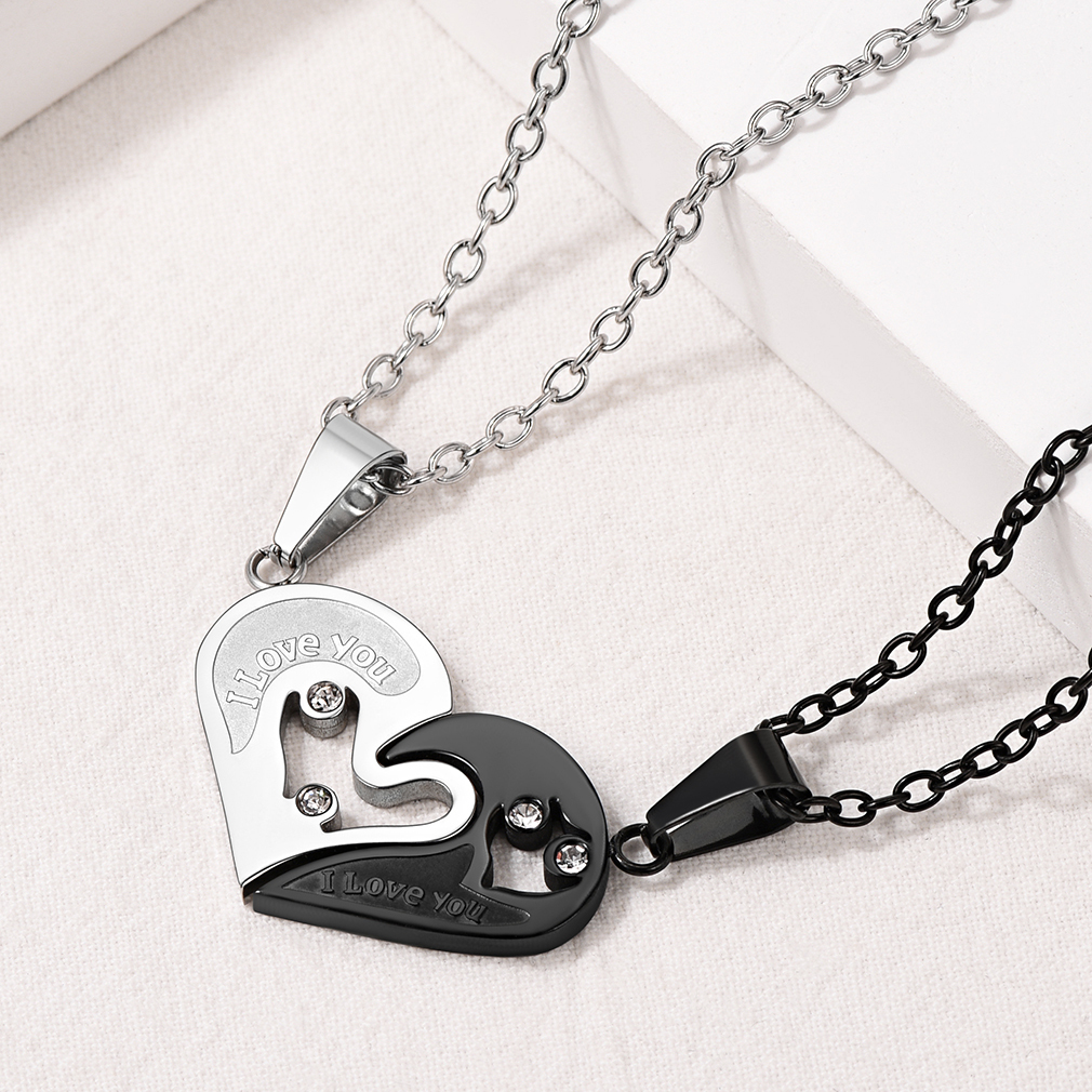 Collier Couple Personnalisé Puzzle Cœur Noir