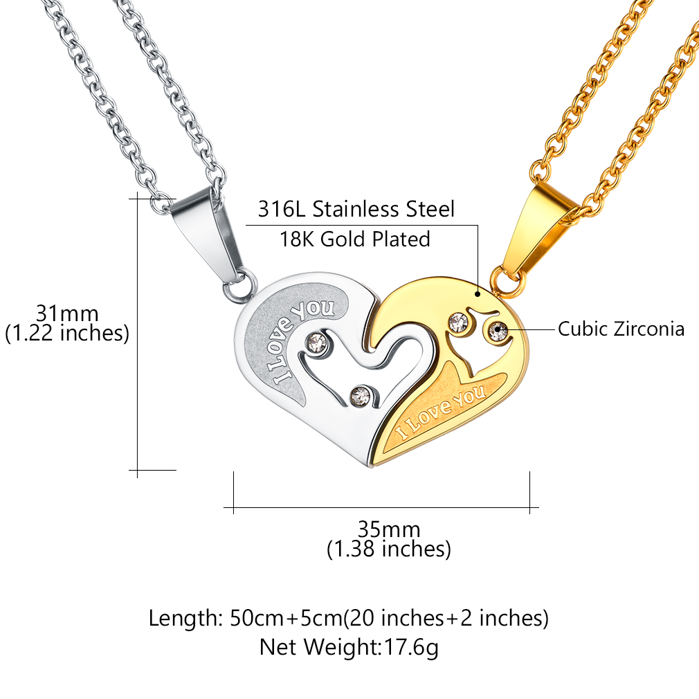 Collier Couple Personnalisé Puzzle Cœur Cadeau de Saint-Valentin Taille