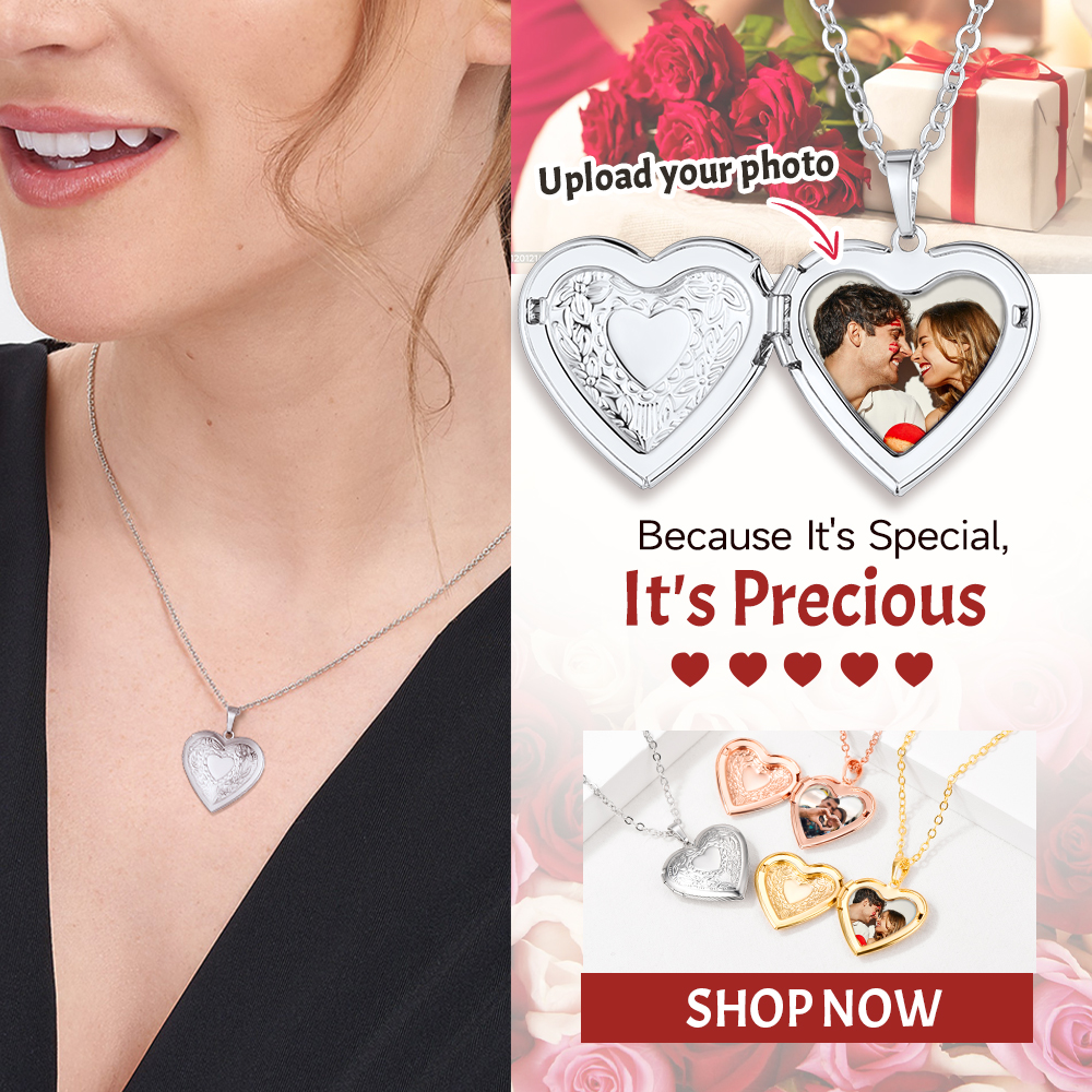 Collier Pendentif Personnalisé avec Photo Cœur Fleur Médaillon Cadeau