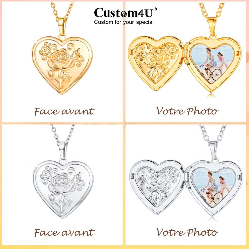 Collier Médaillon Cœur Personnalisé avec Photo cadeaux pour ami