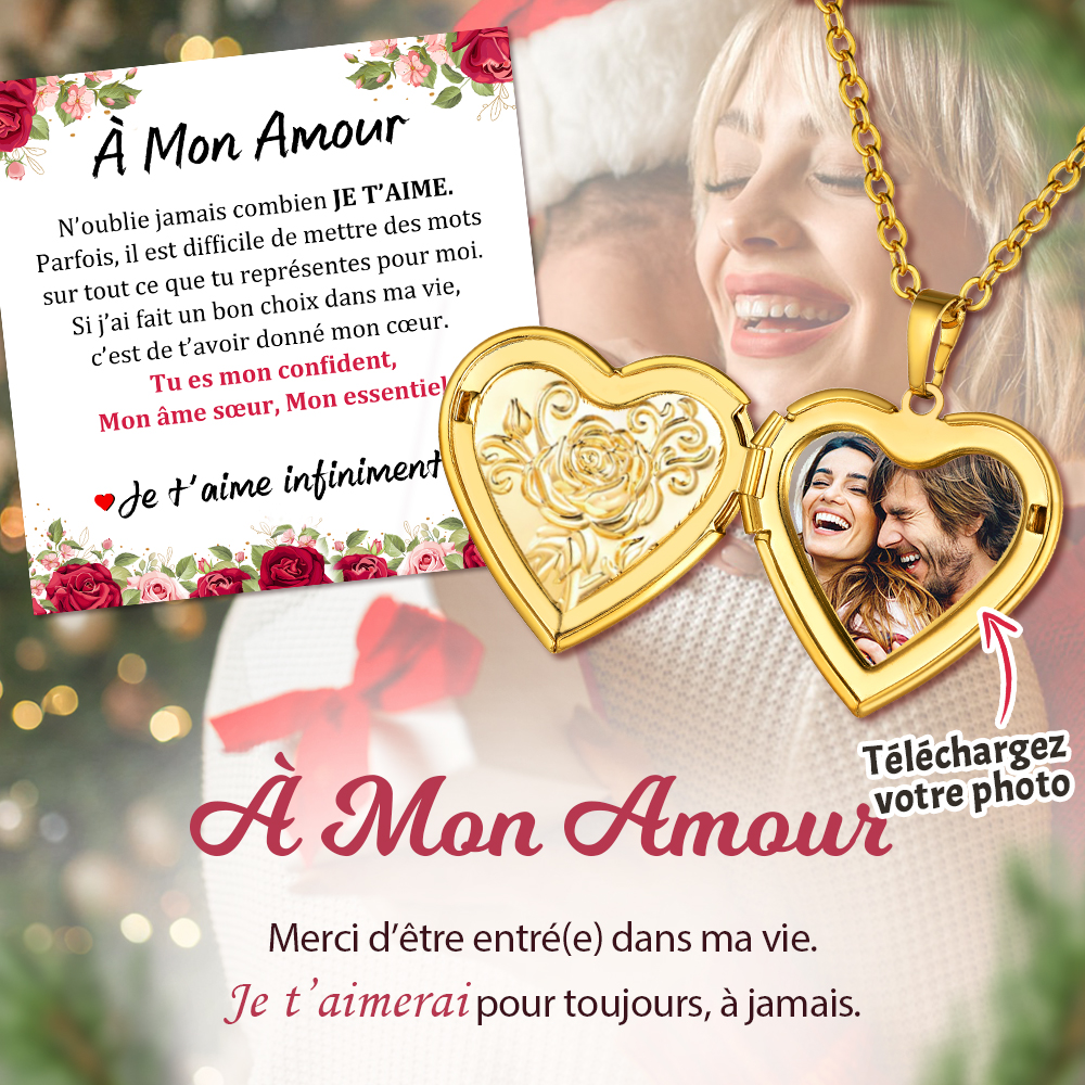 Collier Médaillon Cœur Personnalisé avec Photo pour amour