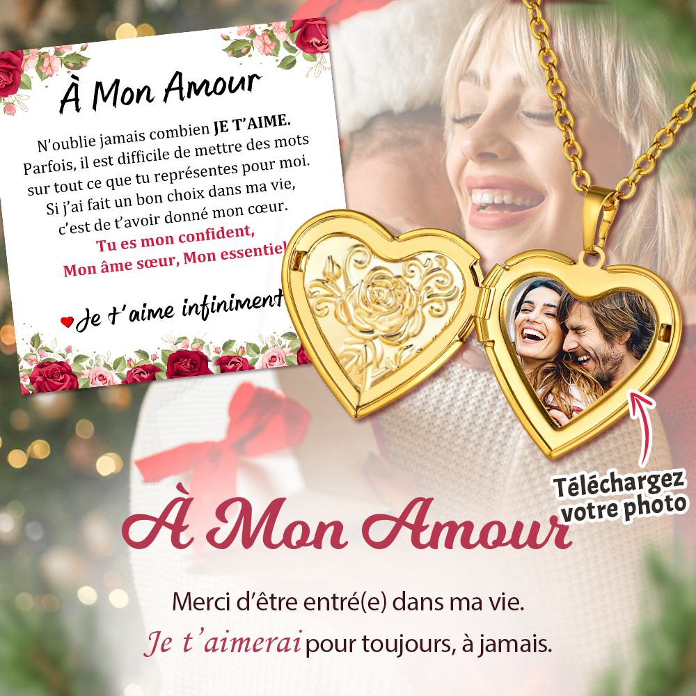 Collier Médaillon Cœur Personnalisé avec Photo pour amour