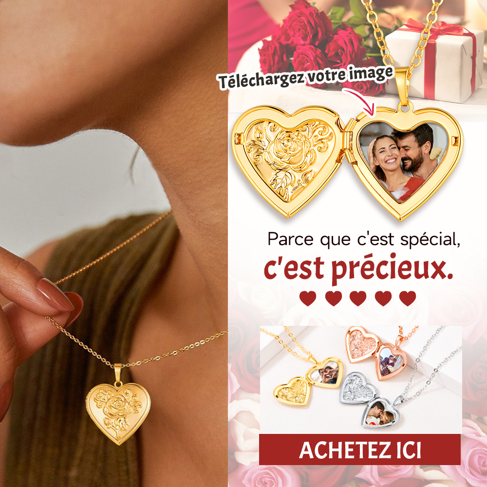 Collier Médaillon Cœur Personnalisé avec Photo cadeau saintvalentin