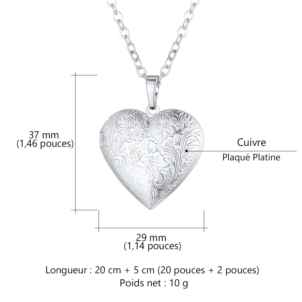 Collier Médaillon Cœur Personnalisé avec Photo Taille