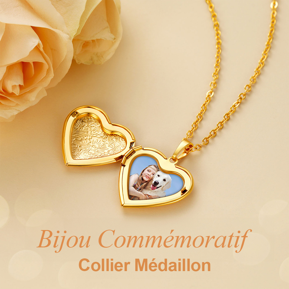 Collier Médaillon Cœur Personnalisé avec Photo Bijou