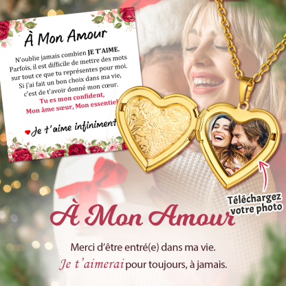 Collier Médaillon Cœur Personnalisé avec Photo avec carte