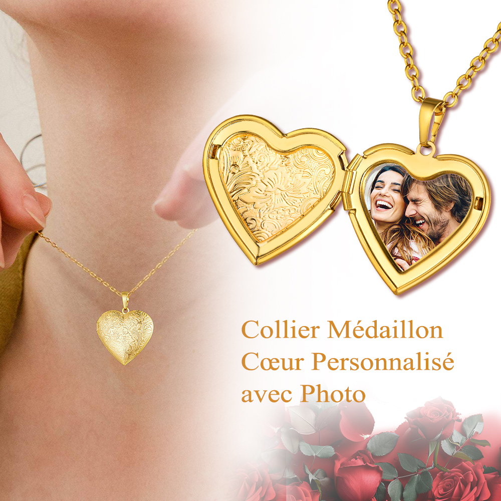 Collier Photo Médaillon Cœur Personnalisé 