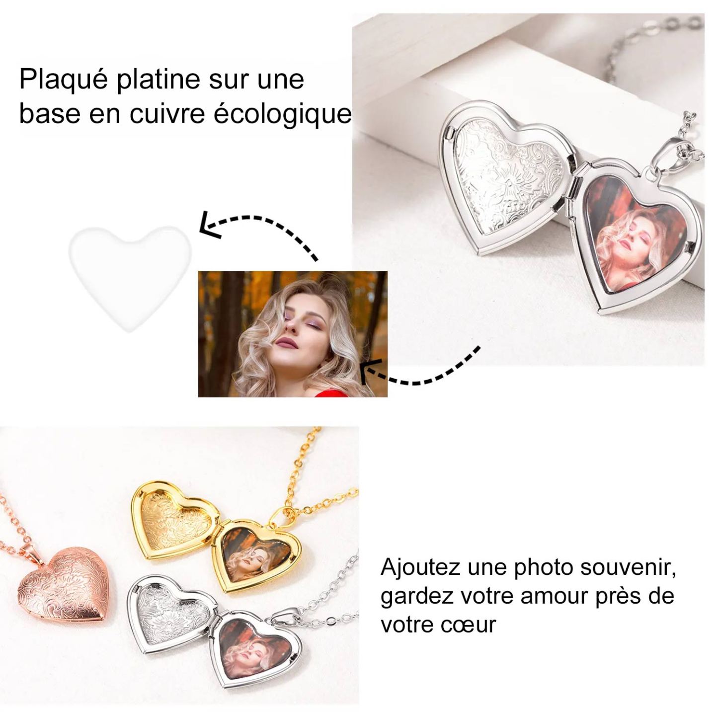Collier Médaillon Cœur Personnalisé avec Photo Détail
