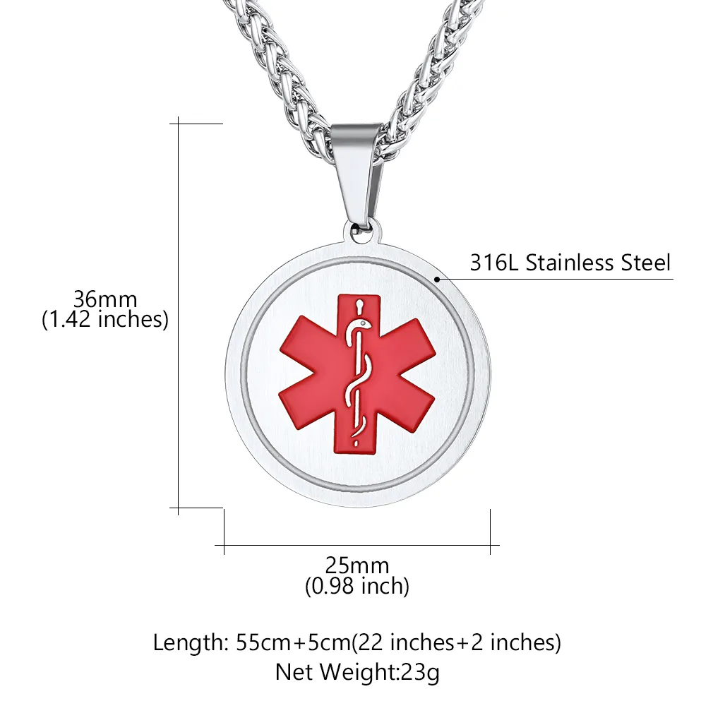 Collier Médical d'Alerte Personnalisé Gravé Taille