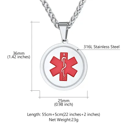 Collier Médical d'Alerte Personnalisé Gravé Taille