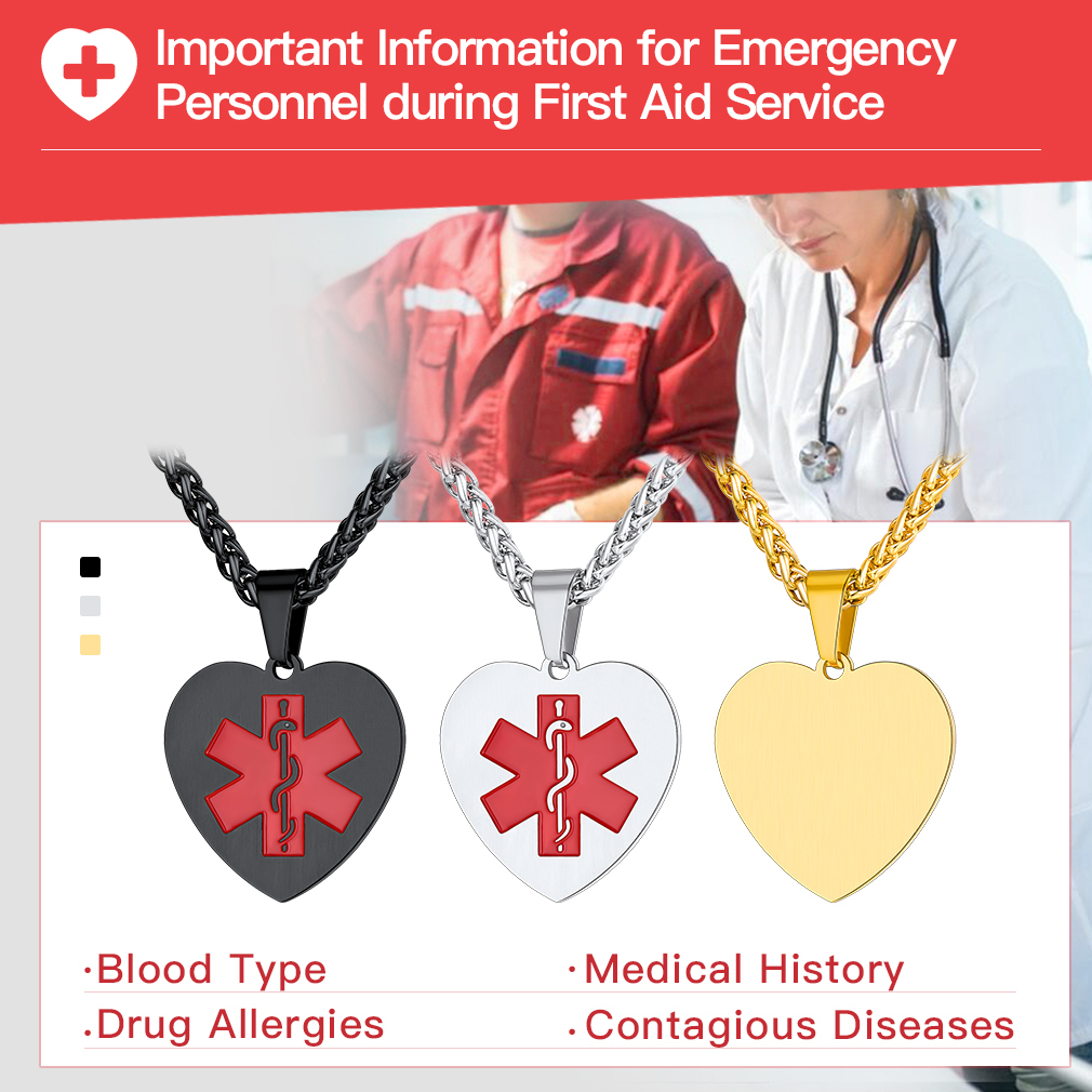 Collier Médical d'Alerte Urgence Personnalisé Gravé 