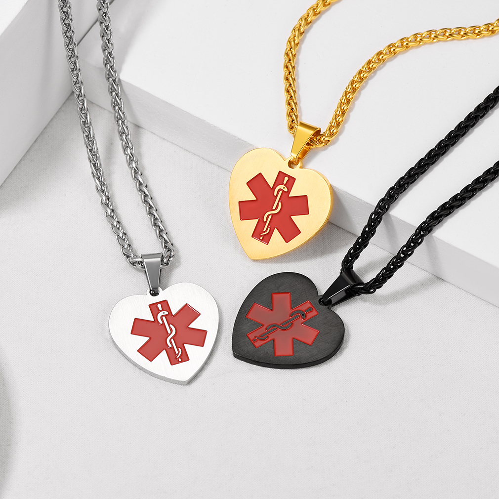 Collier Collection Médical Urgence d'Alerte Personnalisé Gravé