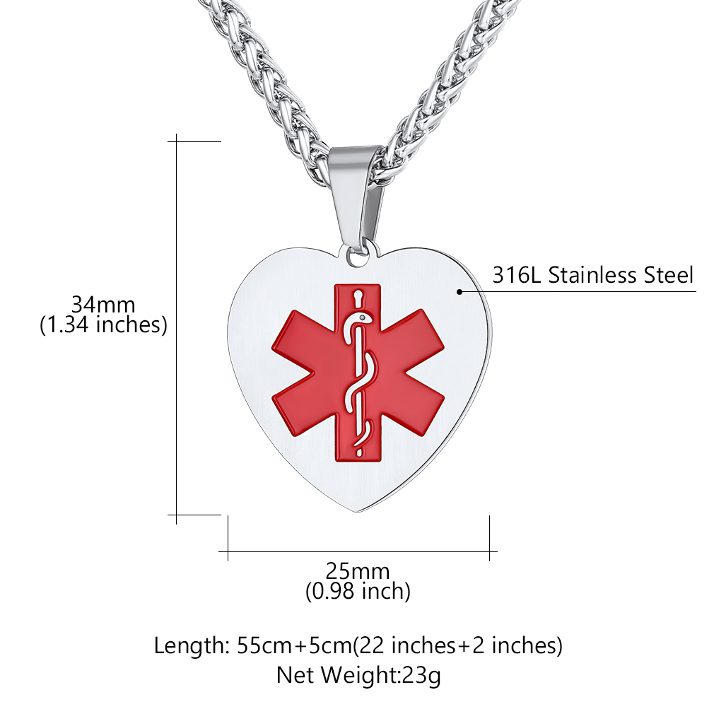 Collier Médical d'Alerte Personnalisé Gravé Taille