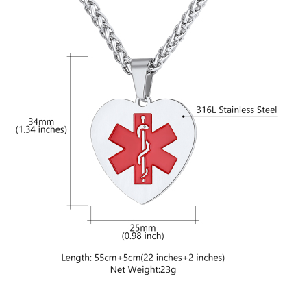 Collier Médical d'Alerte Personnalisé Gravé Taille