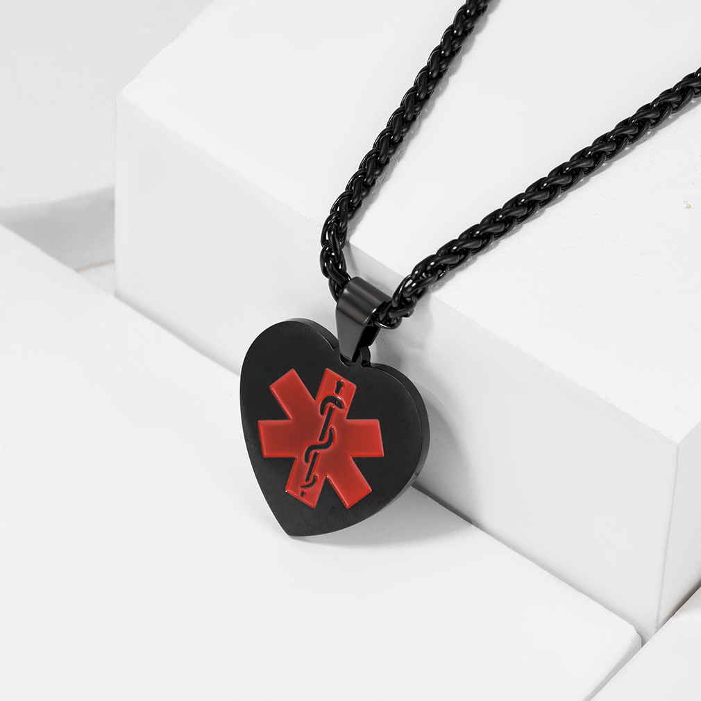 Collier Médical d'Alerte Personnalisé Gravé Noir