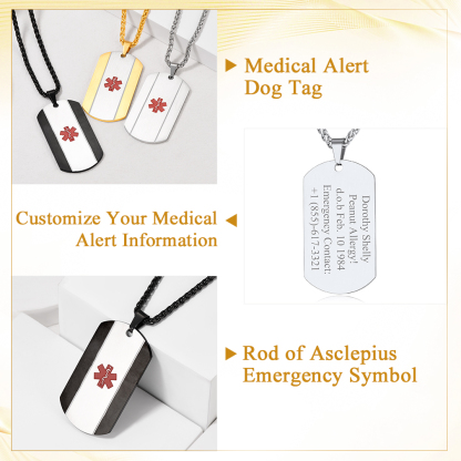 Collier Médical Personnalisé Gravé pour Hommes et Femmes Détail