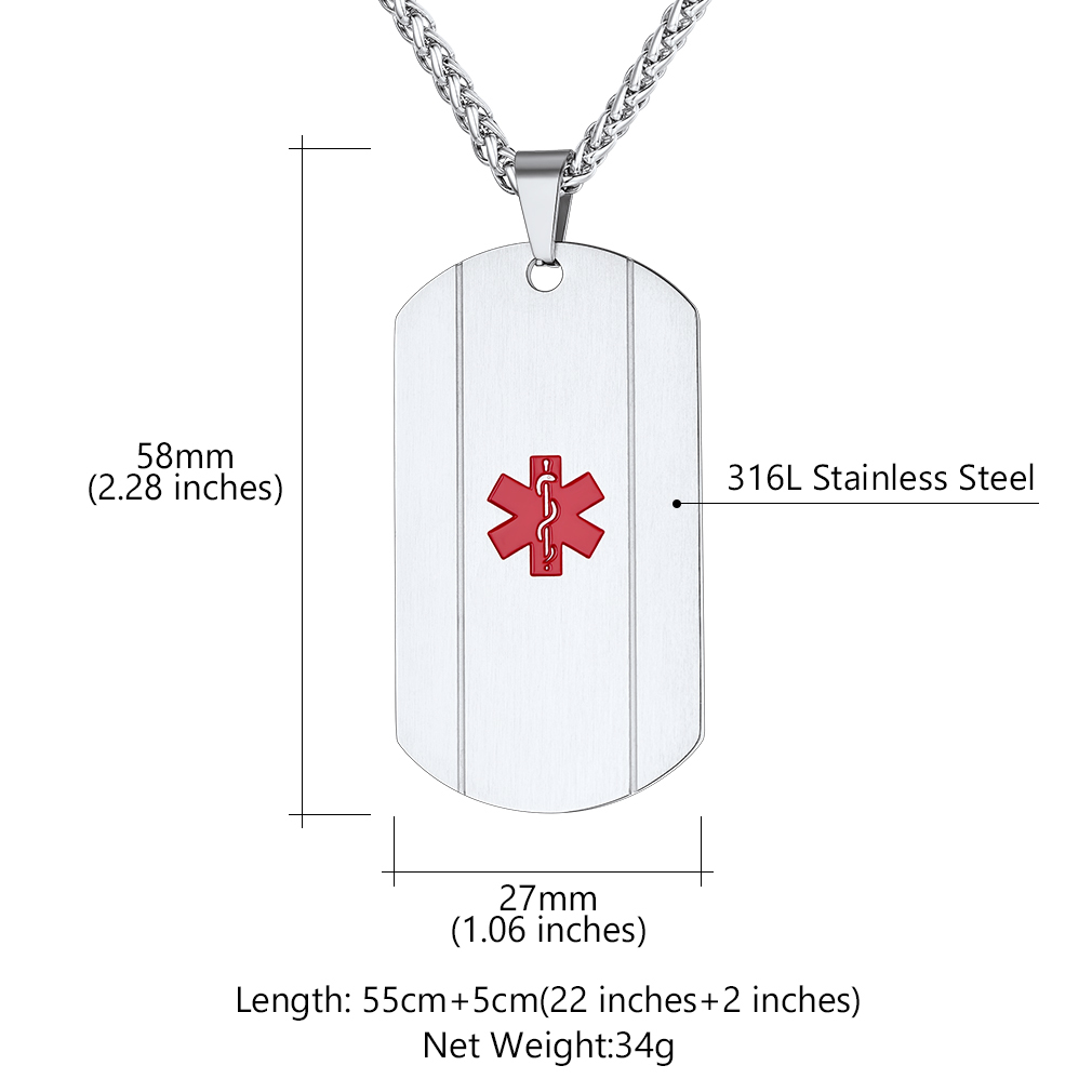 Collier Médical Personnalisé Gravé pour Hommes et Femmes Taille