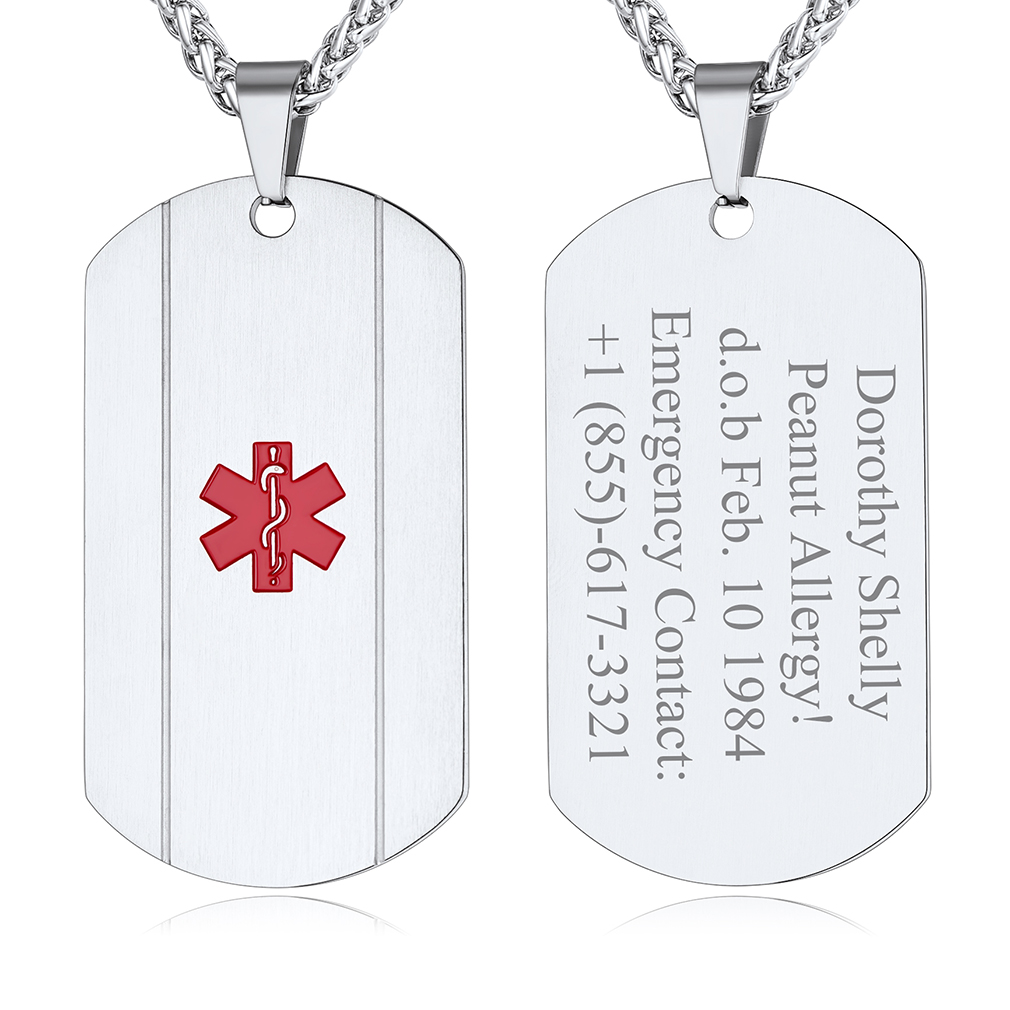 Collier Médical Personnalisé Gravé pour Hommes et Femmes Argenté