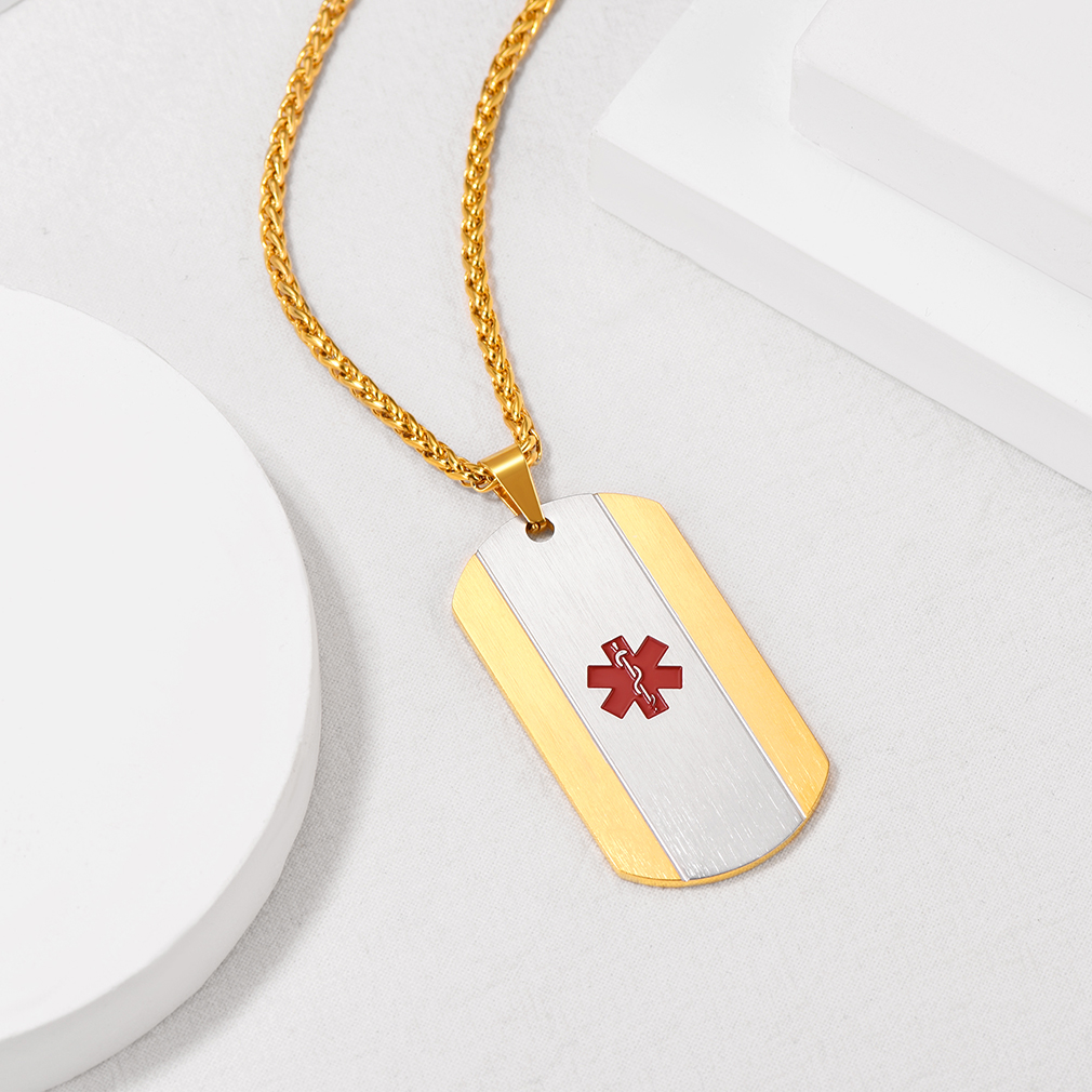 Collier Médical Personnalisé Gravé pour Hommes et Femmes Or