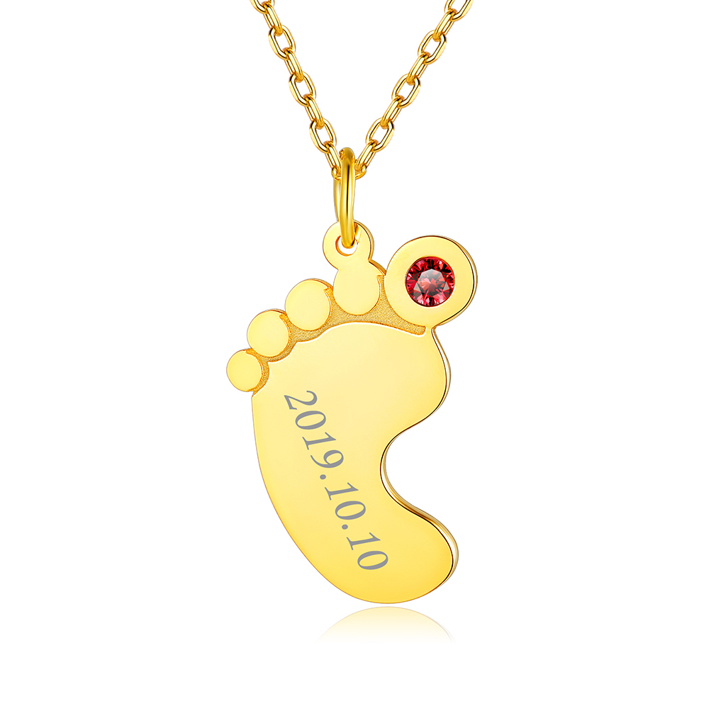 Collier Personnalisé Pieds de Bébé avec Pierres de naissance