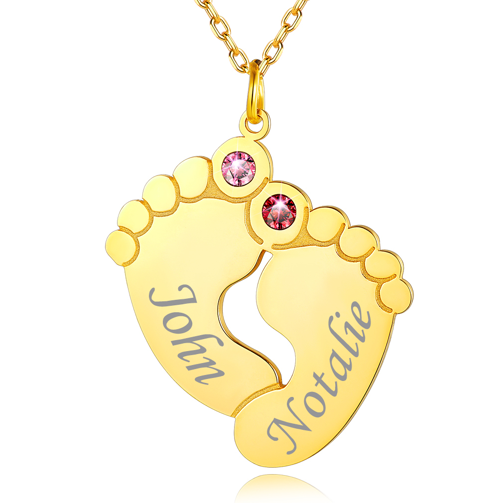 Collier Personnalisé Pieds de Bébé avec Pierres de naissance