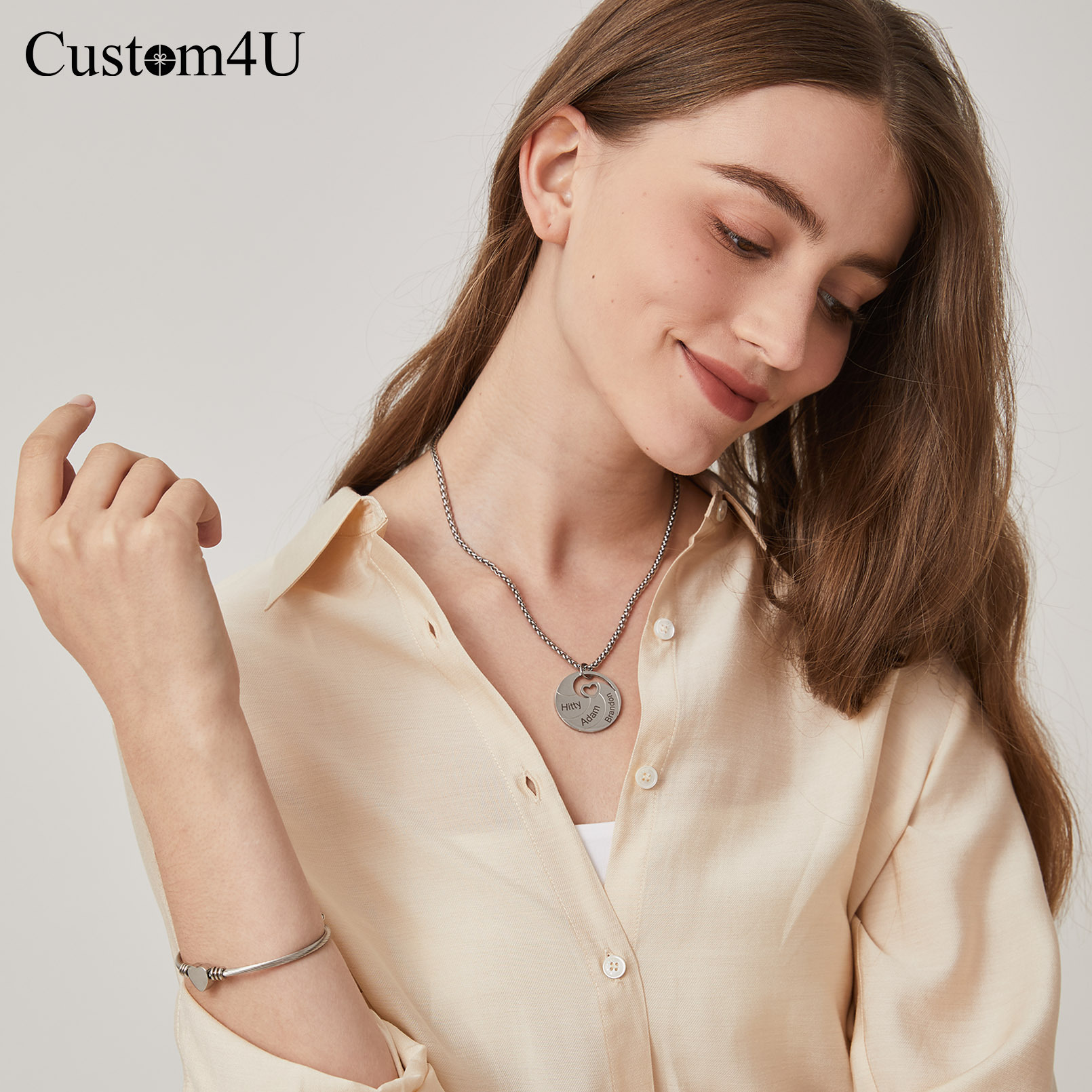 Collier Prénom Personnalisé Gravé en Acier Inoxydable Modèle