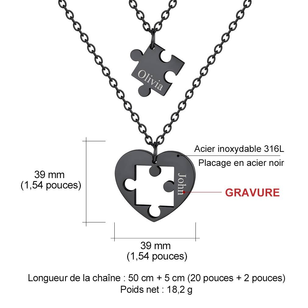 Colliers Personnalisés Pièces de Puzzle Assortis pour Couple Taille