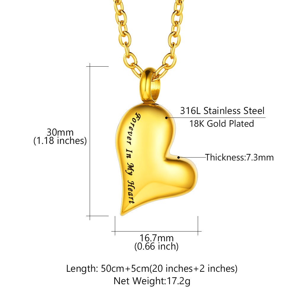 Collier Urne Crémation Personnalisé  Cœur Gravé pour Cendres Taille