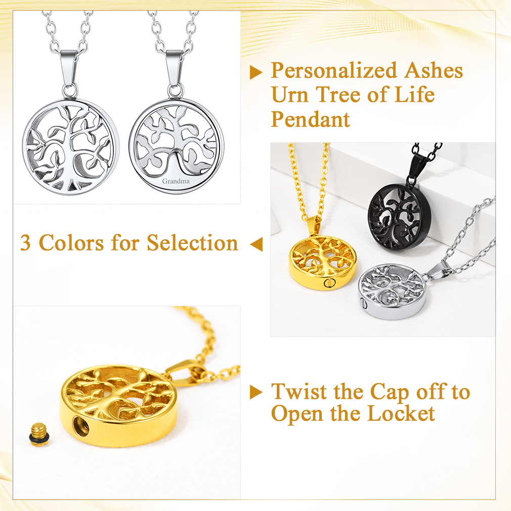 Collier Urne Personnalisé avec Gravure Pendentif Arbre de Vie pour Cendres Détail