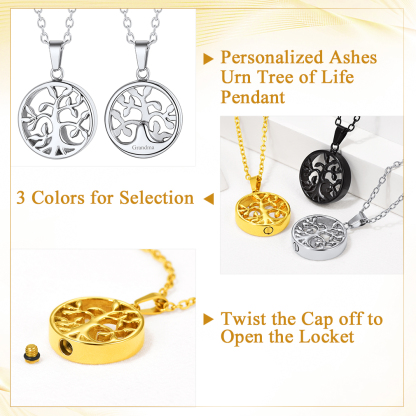 Collier Urne Personnalisé avec Gravure Pendentif Arbre de Vie pour Cendres Détail