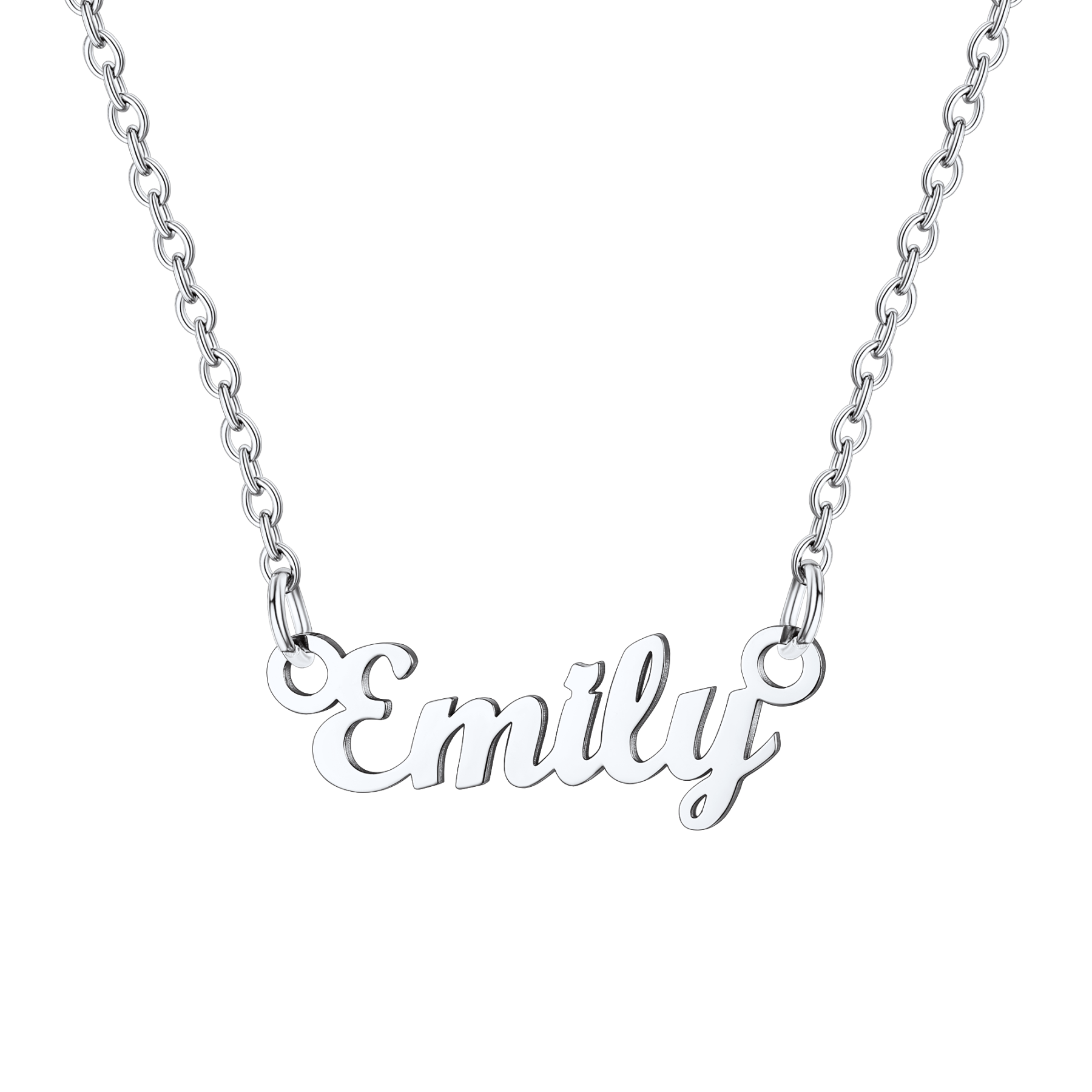 Collier Personnalisé avec Nom en Acier Inoxydable Emily Argent