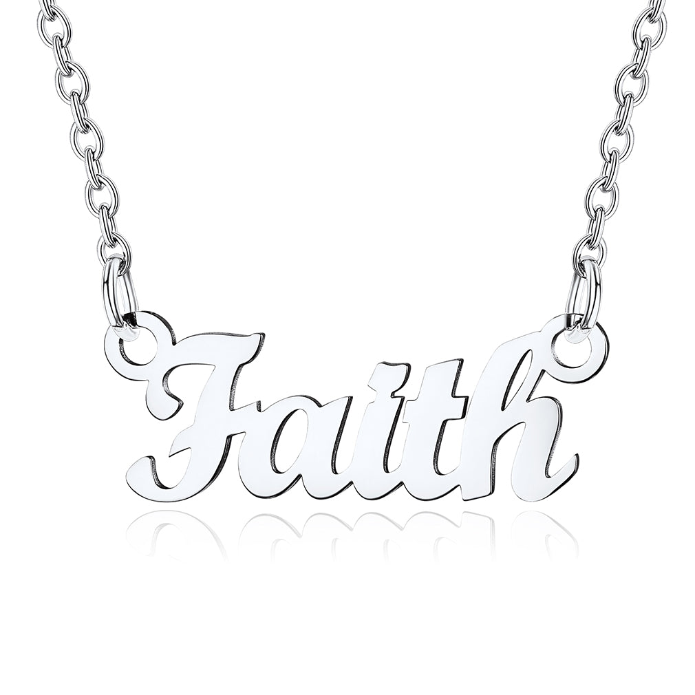 Collier Personnalisé avec Nom en Acier Inoxydable Faith Argent